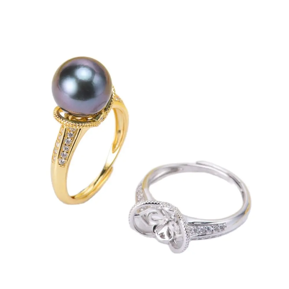 

Pearl Ring Settings, Fashionable Ring Findings, Adjustable Size 925 Silver Ring Jewelry DIY Making No Pearl