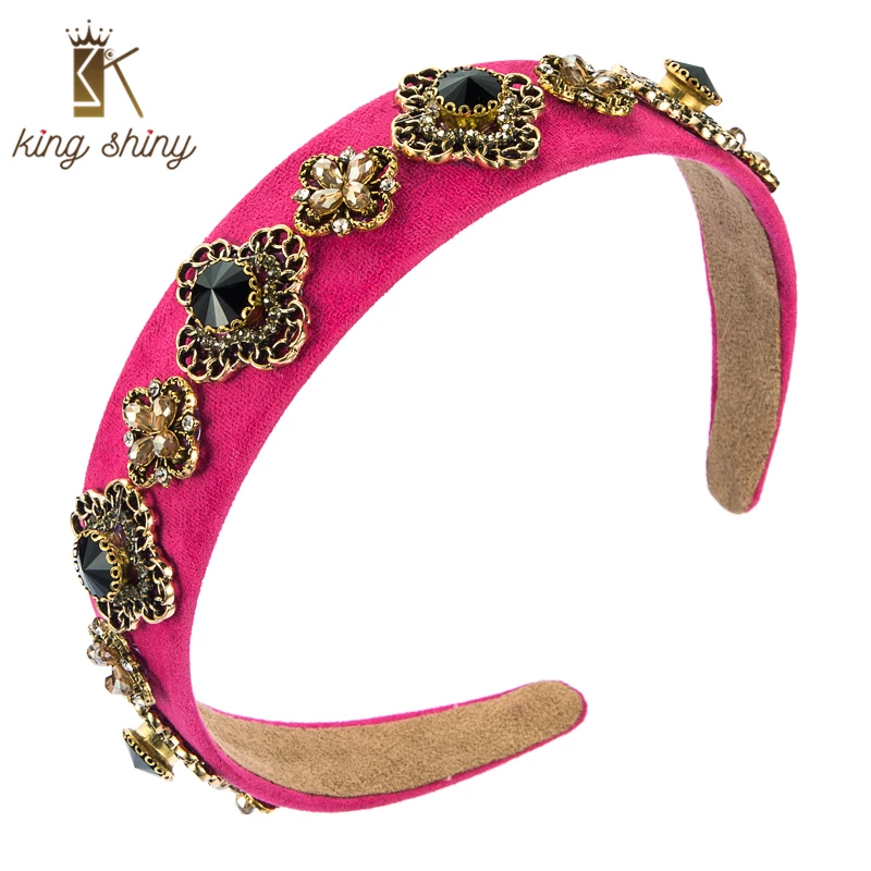 

Король Блестящий 2021 барокко цвет кристалл цветок повязка на голову винтажные Стразы геометрические однотонные тканевые повязки для волос ...