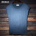 Футболка мужская с круглым вырезом, тенниска без рукавов, модная майка из хлопка в стиле хип-хоп, черный синий красный