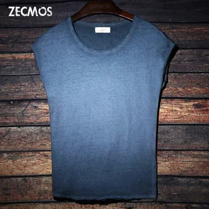 Футболка мужская с круглым вырезом, тенниска без рукавов, модная майка из хлопка в стиле хип-хоп, черный синий красный