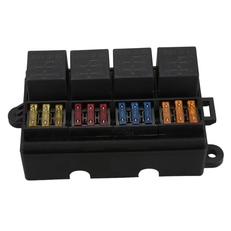 12 Way Blade Fuse Holder Box with Spade Terminals and 4PCS 4Pin 12V 40A Relays for Car Truck Trailer Boat | Автомобили и