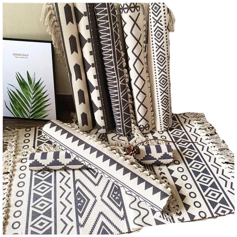 

Large Cotton Area Rugs Hand Woven Tassel Carpets Washable Printed Welcome Foot Pad for Living Room Bedroom Home Decor