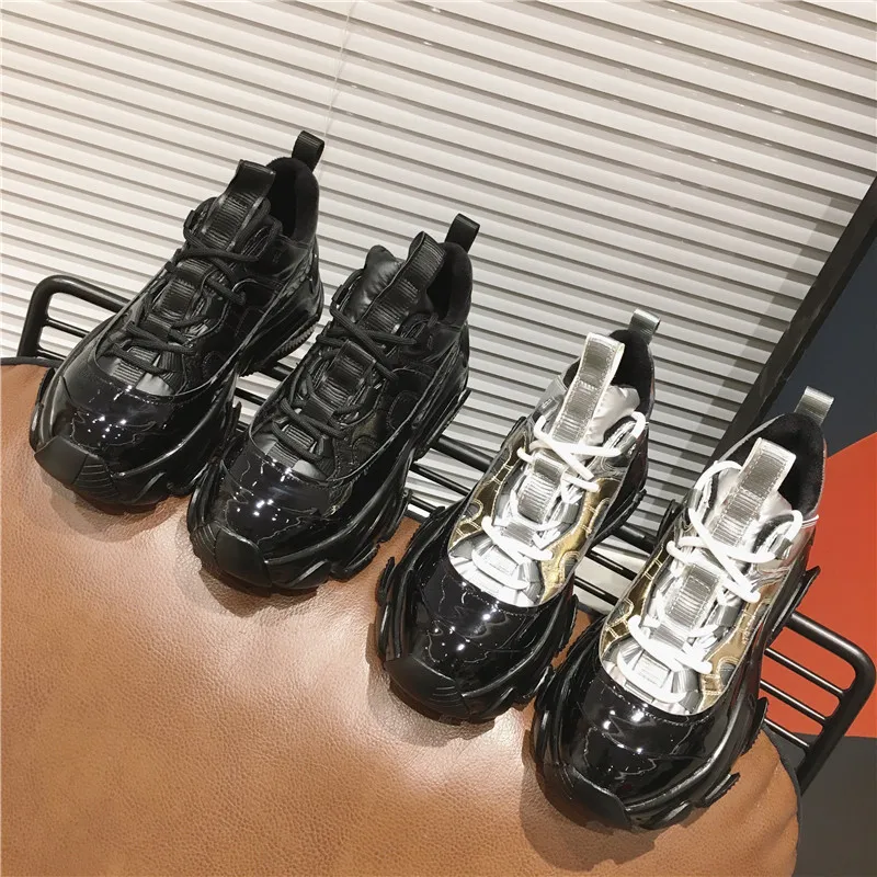

Women shoes patent leather dad shoes women 2020 winter black platform sneakers plush warm net red casual shoes vulcanized shoes