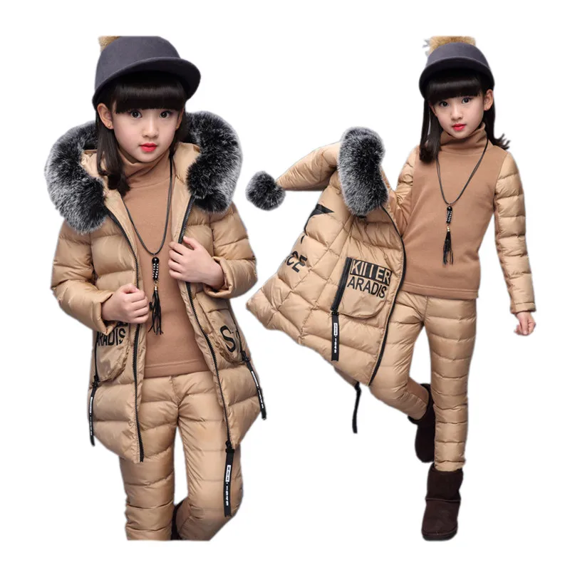 Зимнее пальто для девочек комплект из рубашки и штанов хлопковый утепленный