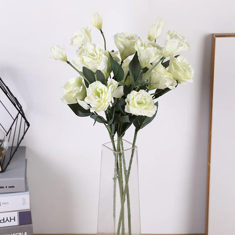 white 1 шт. Европейский искусственный цветок 4 головки поддельные Эустома Gradiflorus Lisianthus Рождество Свадьба Праздник декор дома 9 цветов - Цвет: white