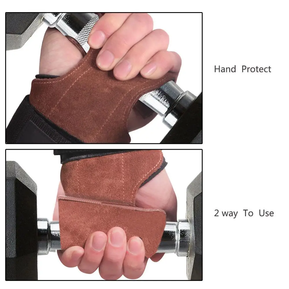 

1Pair Cowhide Gym Gloves Grips Anti-Skid Weight Lifting Deadlifts Workout Crossfit Fitness Gloves Palm Protection