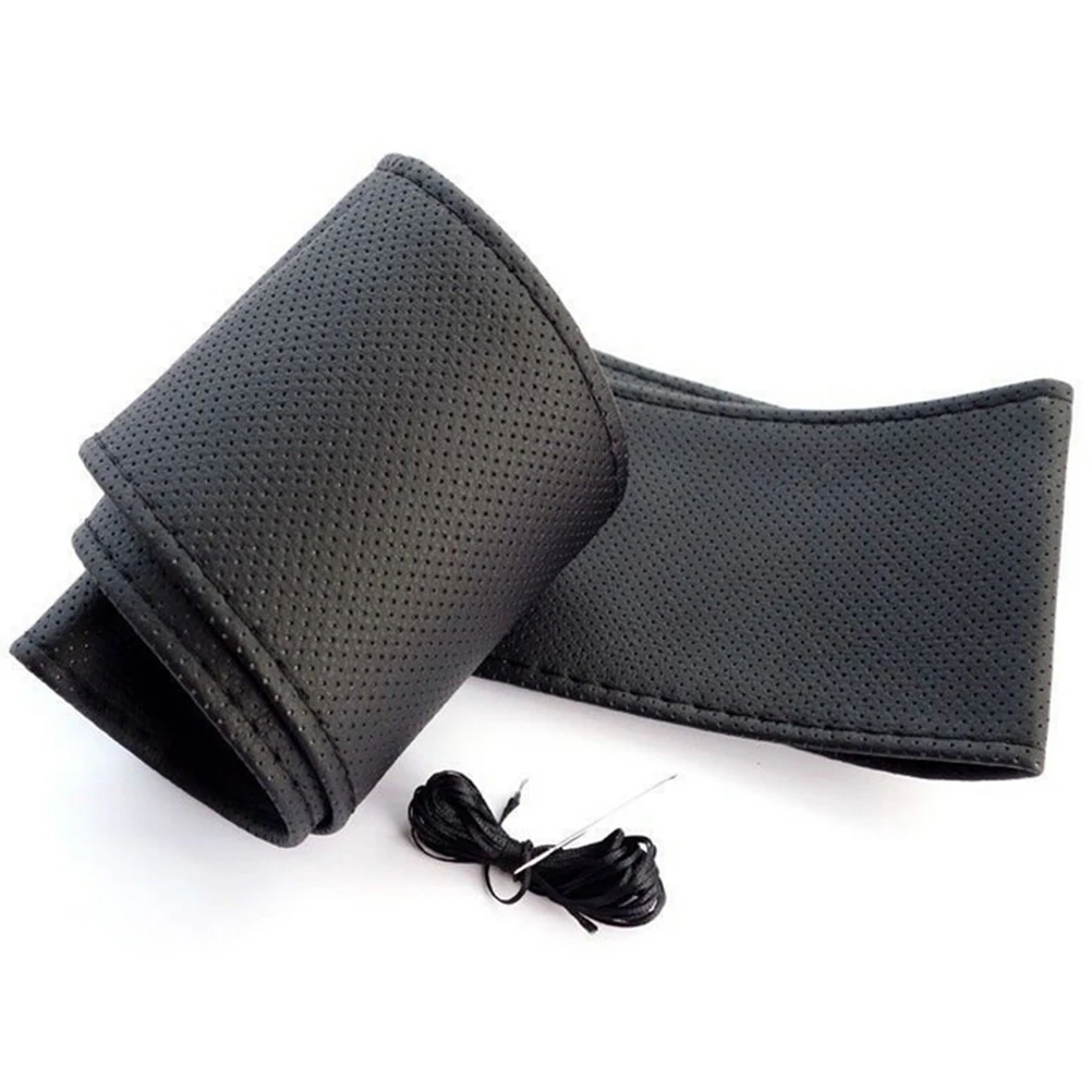

Black 37-38cm DIY Car-Styling Auto PU Leather Car Steering Wheel Covers With Needles and Thread Interior accessories