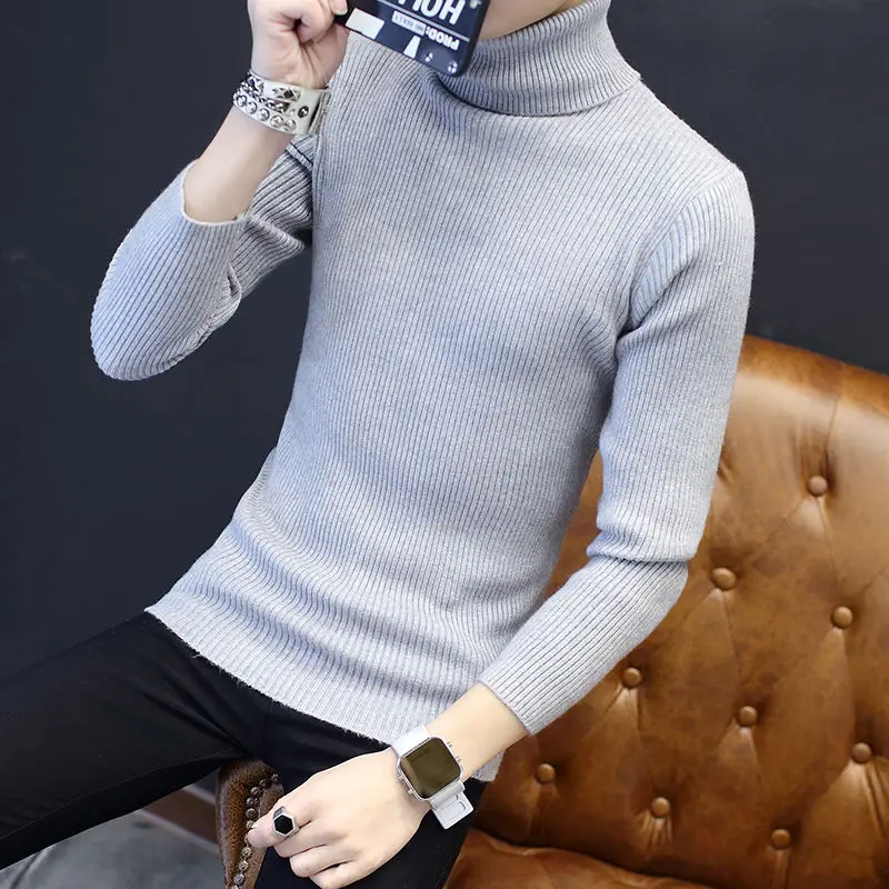 Мужская однотонная водолазка Классический облегающий свитер вязаный эластичный