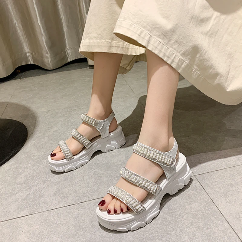 

Muffins shoe Beige Heeled Sandals Comfort Shoes for Women 2021 Summer All-Match Clogs Wedge Med Flat Black Fashion Thick New Pla