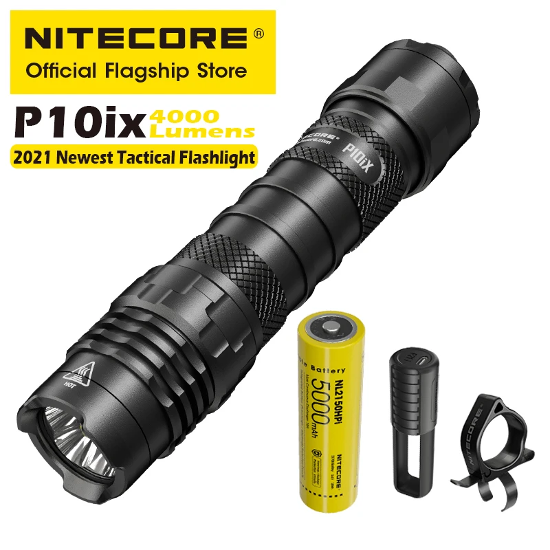 NITECORE P10iX Rechargeable Flashlight Powerful 4000 Lumens USB Tactical Flashlight One Button Strobe, 5000mAh NL2150HPi Battery