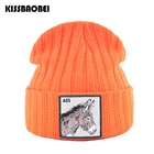 Шапка в виде животного, теплые зимние шапки для женщин, облегающие шапки, Мужская облегающая шапка, шапка, мужские вязаные шапки с милой вышивкой