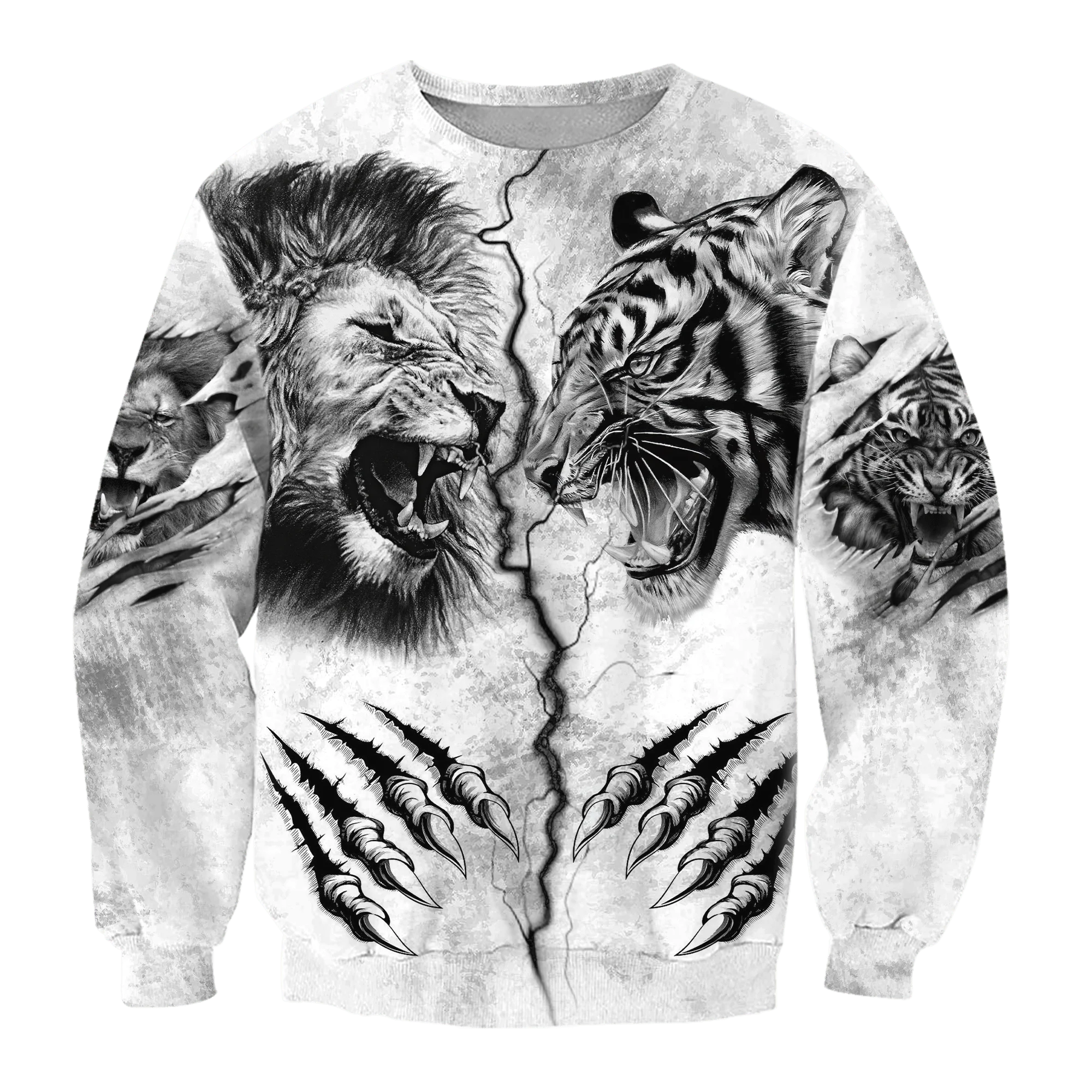 

Tiger VS Lion Tattoo 3D All Print Size XS-7XL Hoodie Man Women Harajuku Outwear Zipper Pullover Sweatshirt Casual Unisex