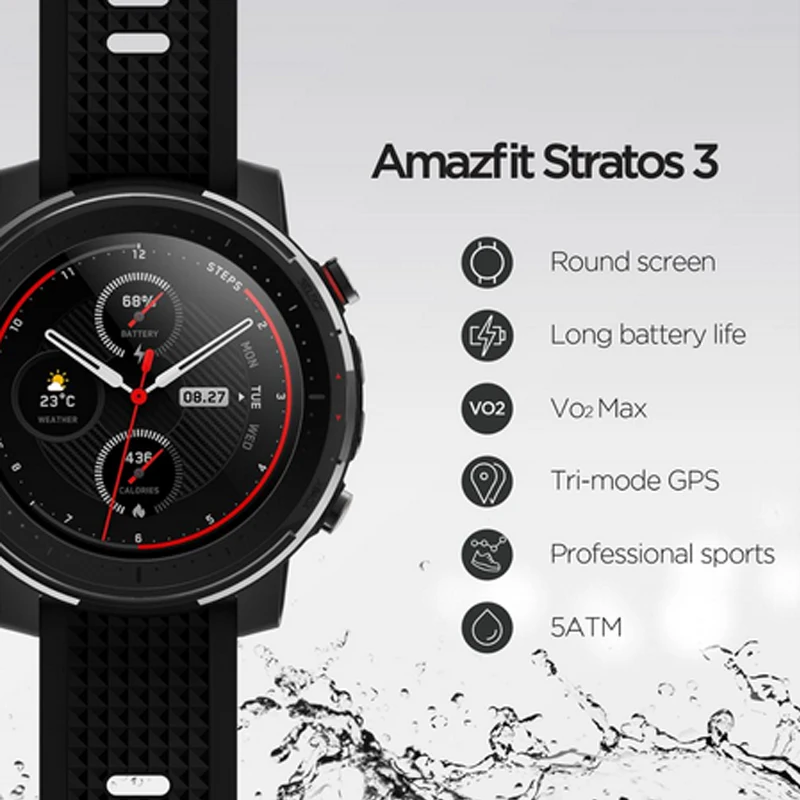 Глобальная версия умных часов Amazfit Stratos 3 GPS 5ATM Bluetooth музыка двойной режим 14 дней