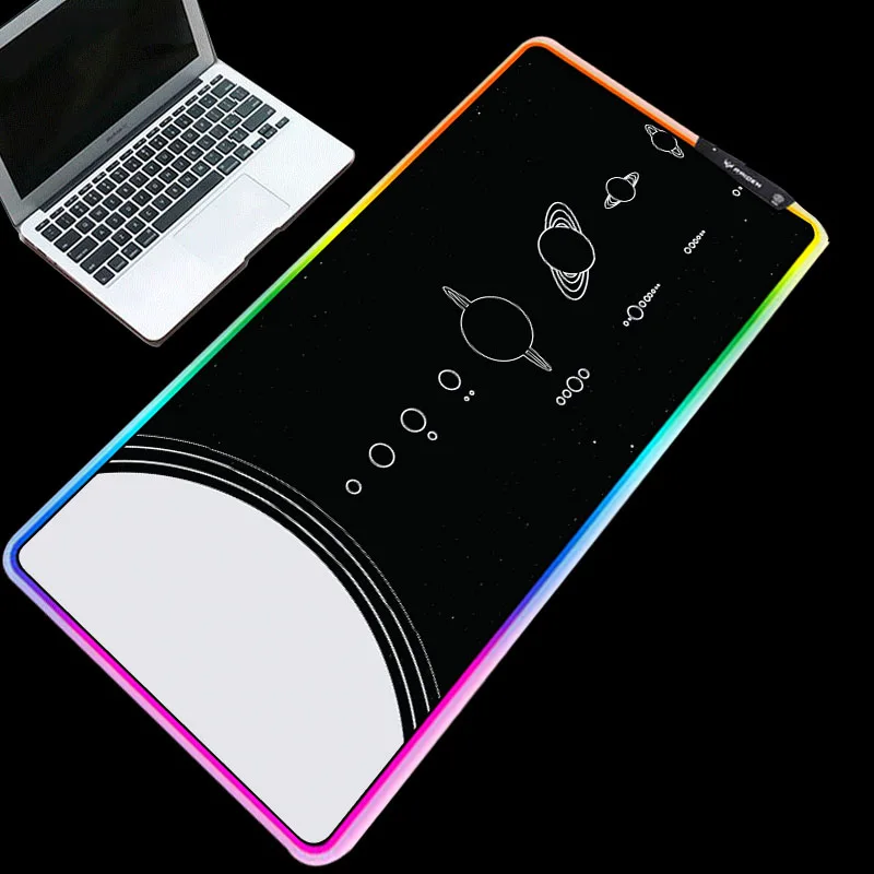 RGB Black Background White Moon Pattern Printed Mousepad Laptop PC Mouse Pads Glowing Non-slip Mice Mats for Gamer L/XL/XXL | Компьютеры и