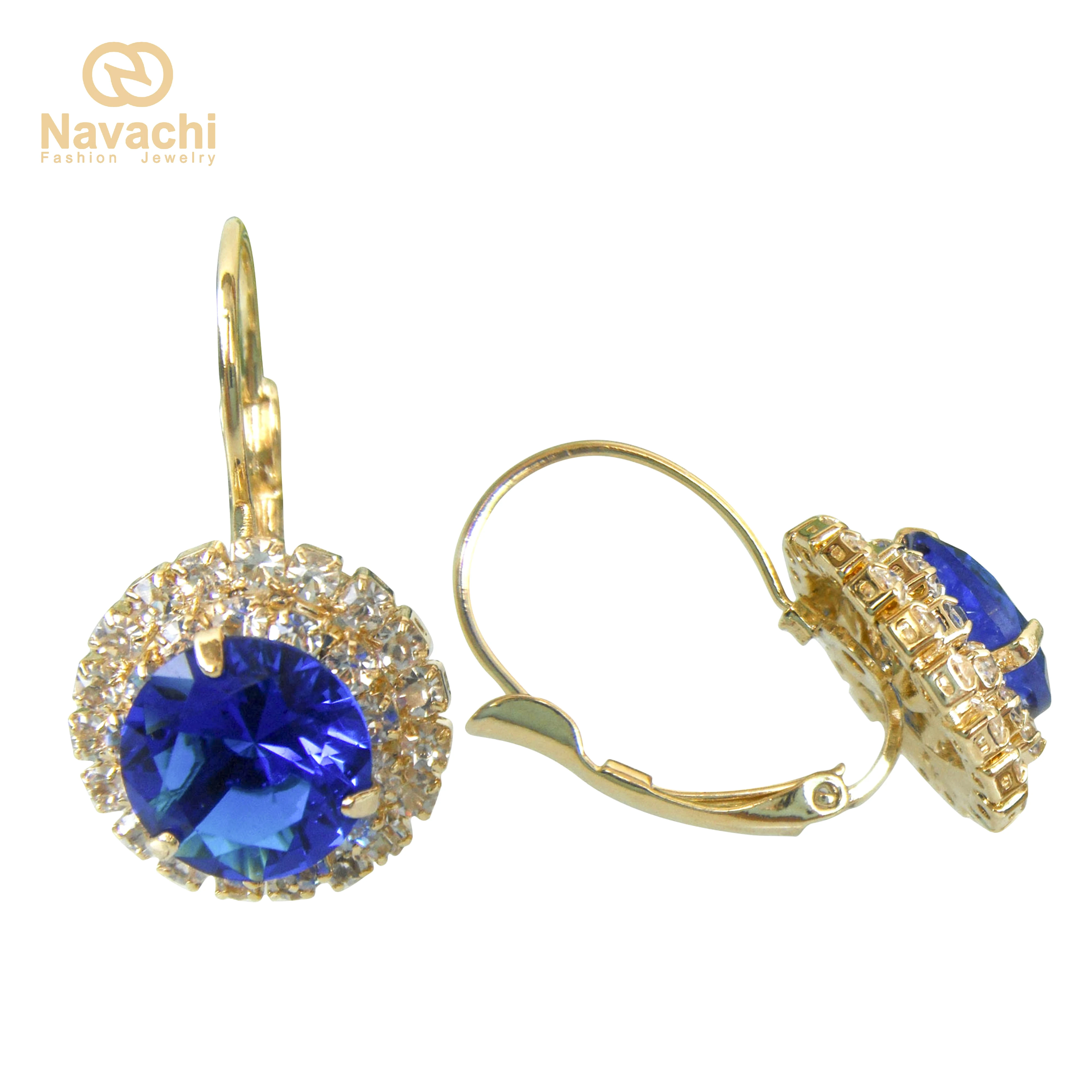 Navachi круг Красочный Кристалл Циркон желтый GP серьги кольцо Бесплатная доставка
