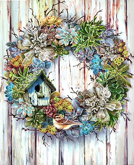 100% полный квадратный/круглый дрель 5D DIY Алмазная картина &quotсуккуленты венок&quot