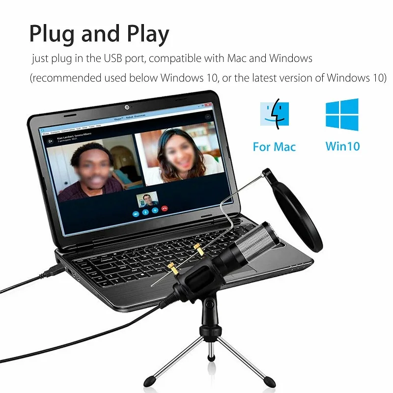 Новый профессиональный USB конденсаторный микрофон с подставкой для штатива