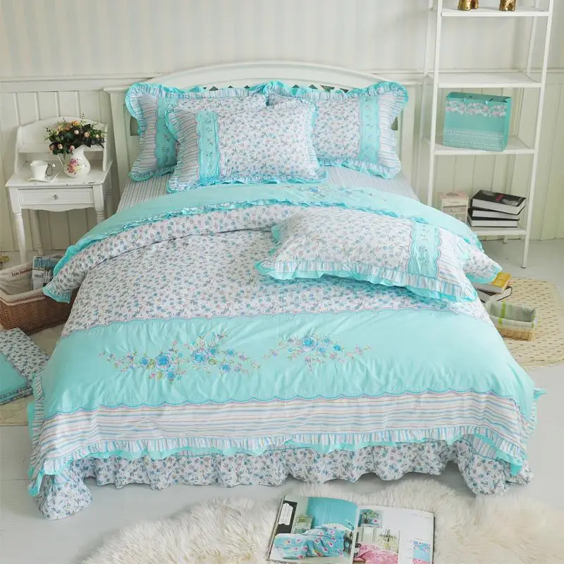 Ретро Потертый Цветочные Пододеяльник 100% хлопок постельное бельё Queen King