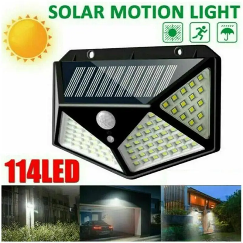 

114 LED Solar Light 3 Modes PIR Motion Sensor Wall Powered Sunlight Lamp Outdoor Waterproof Garden Decoration Wide Angle Light