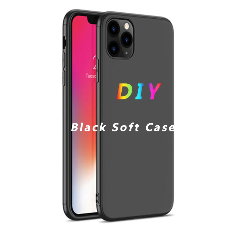 

DIY Black Soft Case For Apple iPhone 12 11 7 6 For Samsung A50 S20 Fe S10 20 for Xiaomi Redmi Note 9S 8T 8 X3 NFC Custom Coque
