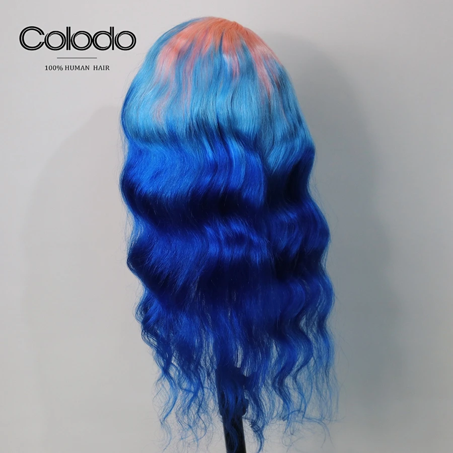 COLODO Wavy Pink Human Hair Wig 3 Tones Ombre Lace Front Wig With Baby Hair Remy Brazilian Transparent Lace Wigs For Black Women