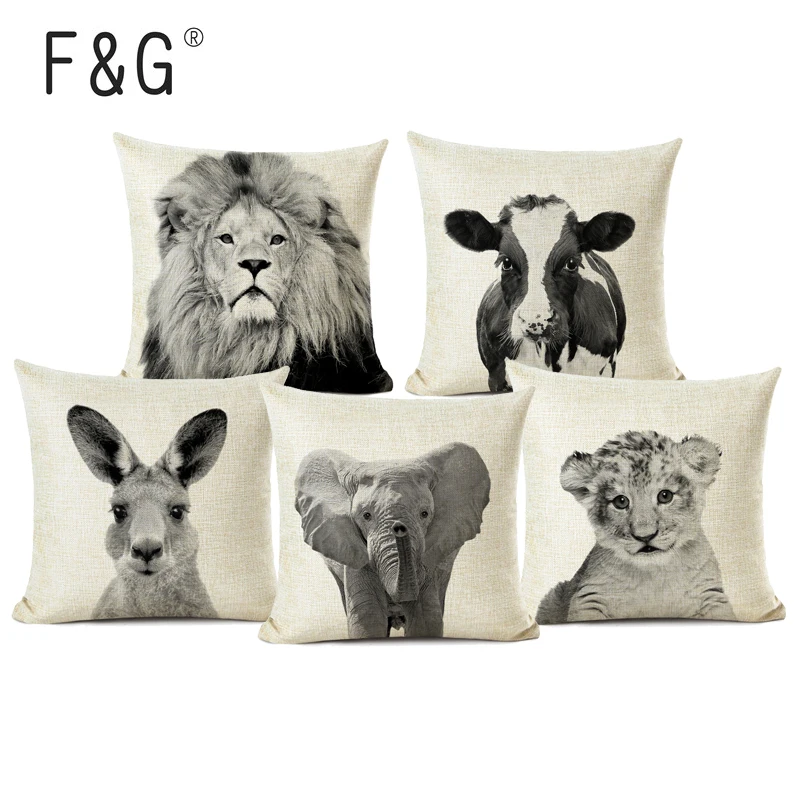 

Nordic Black and White Style Cushion Cover Cute Animals Cushion Decorative Pillowcase Linen Pillow Cover Sofa Car Decoration