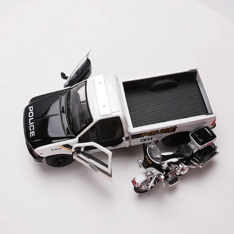 Лучшие продажи 1:24 F350 полицейский пикап+ Harley-Motor модель сплава, моделирование литья под давлением модель, коллекция подарков