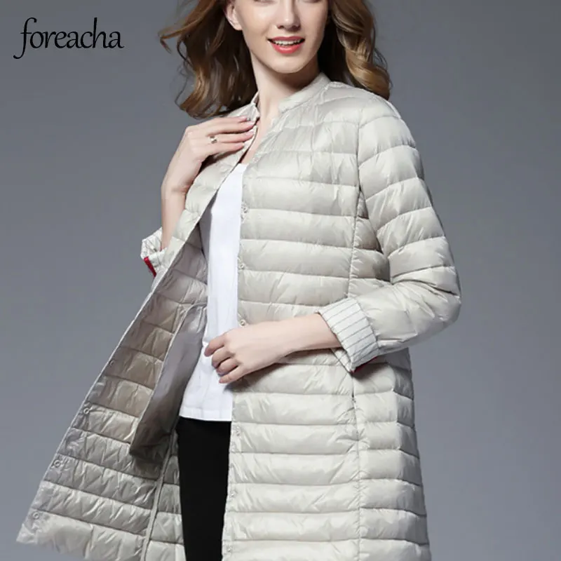 

foreacha single breasted long sleeve plus size Women autumn coat gray mid-length white duck down Women down jacket Жіноче пальто