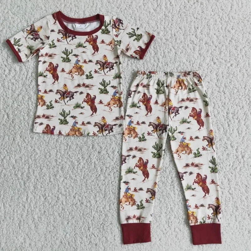 

Wholesale Children Boutique Baby Girl Boy Sleepwear Clothes Set Short Sleeve Horse Shirt Pants Infant Fashionable Pajamas Outfit