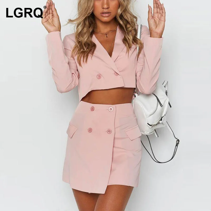 

Женский облегающий Костюм-двойка [LGRQ], черный костюм с юбкой с длинным рукавом и английским воротником, новинка сезона весна-осень 2021, 19D1903