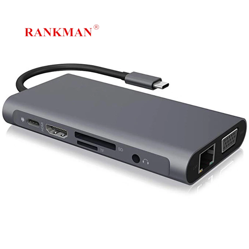 rankman type c to rj45 gigabit lan 4k hdmi compatible vga sd tf usb c 3 0 dock for macbook samsung s21 dex xiaomi 10 tv nintendo free global shipping
