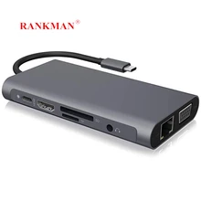 Rankman Type-C to RJ45 Gigabit Lan 4K HDMI-compatible VGA SD TF USB C 3.0 Dock for MacBook Samsung S21 Dex Xiaomi 10 TV Nintendo Rankman Type-C to RJ45 Gigabit Lan 4K HDMI-compatible VGA SD TF USB C 3.0 Dock for MacBook Samsung S21 Dex Xiaomi 10 TV Nintendo