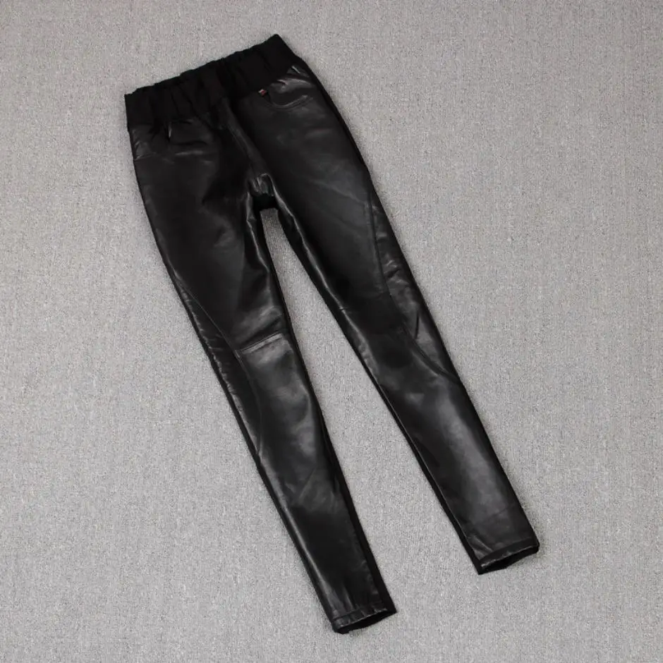 England style great quality real sheep leather full length pants Spring female High waist was thin pencil leather Pants F1002