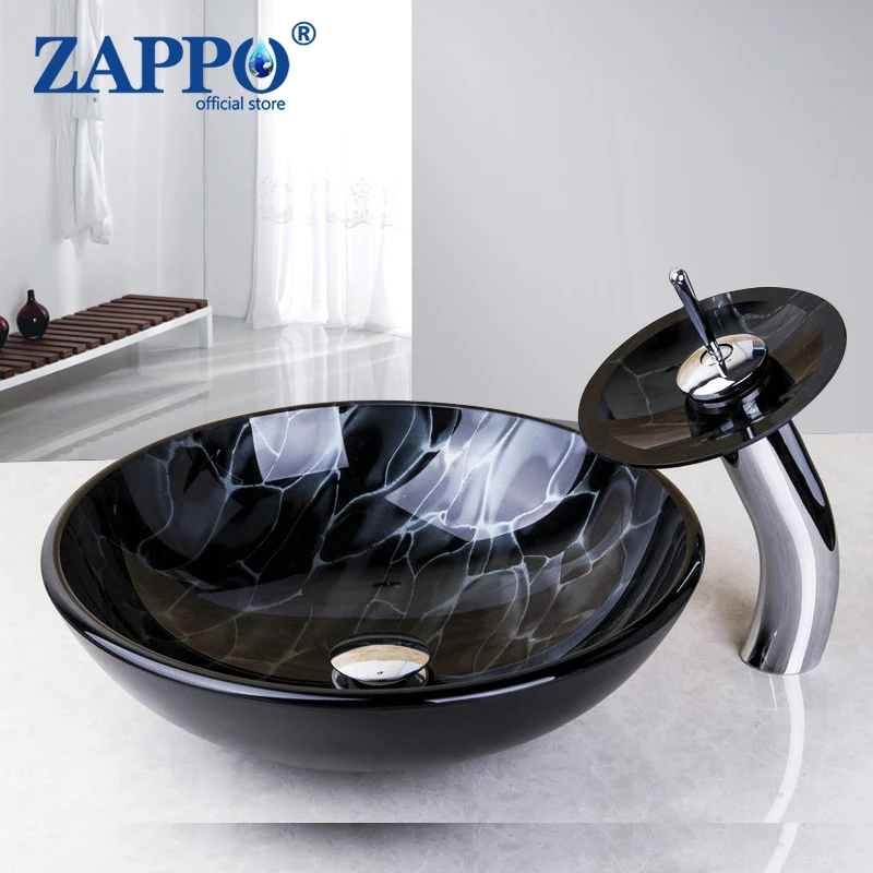 Заппо Ванная комната умывальник смесители прозрачный Стекло раковина и шифоном