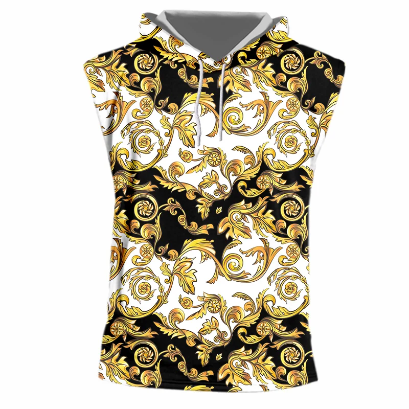 

Барокко Стиль толстовка майка для мужчин 3d принт золотой цветочный Роскошные рубашки без рукавов Топы для мужчин женщин мужчин жилет для фи...