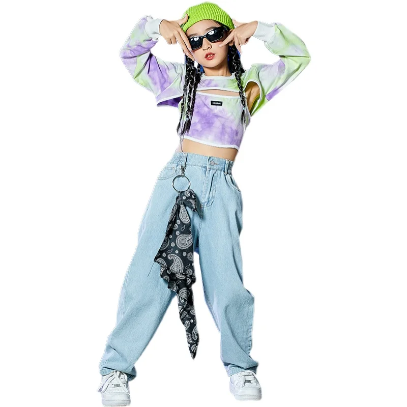 

Ballroom Hip Hop Dance Costumes For Kids Children Long Sleeve Crop Tops Loose Pants Street Wear Jazz Modern Dance Wear 120-170