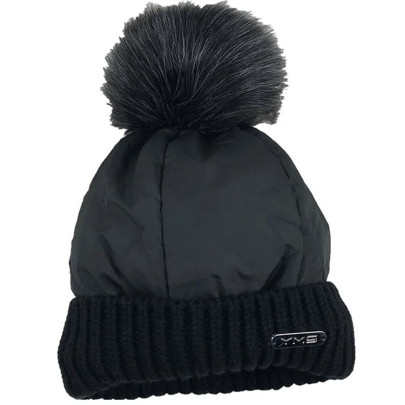 Унисекс зимняя теплая черная пуховая вязаная шапка с помпоном женская розовая