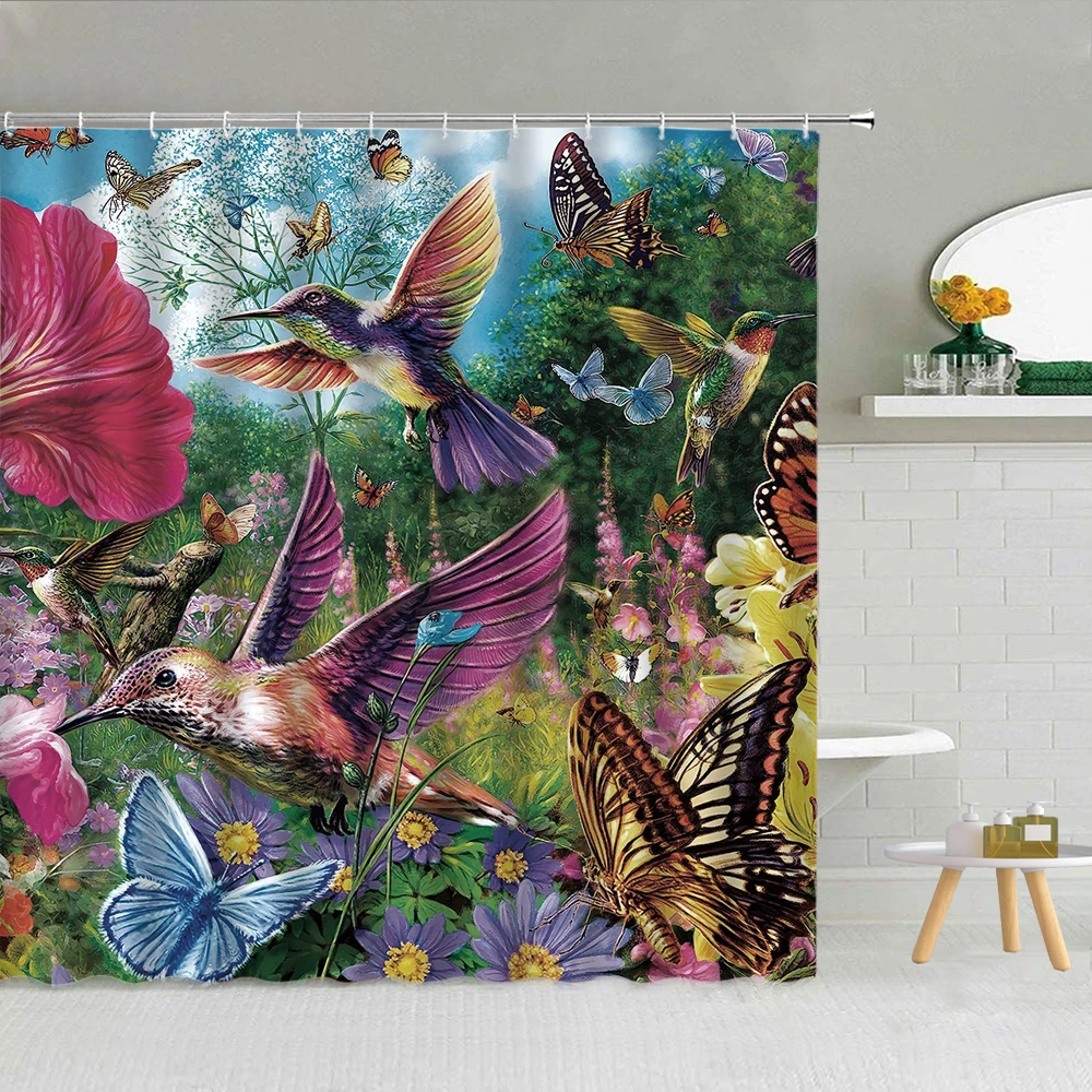 Tenda da doccia per uccelli floreali farfalla pianta verde pavoni pollo accessori per la decorazione del bagno tende in tessuto impermeabili