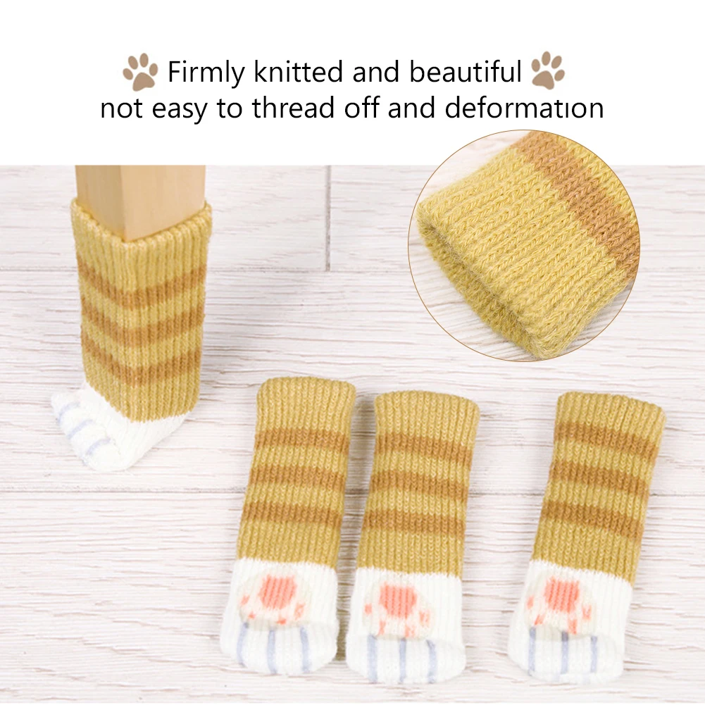 

Lovely 4pcs Cat feet Chair Leg Table Foot Covers Floor Protectors Floral Knit door knob Chair Cover sock Home Decor Dropshpping