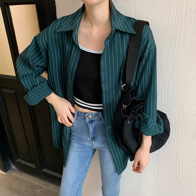 Женская свободная рубашка в полоску с длинным рукавом | одежда