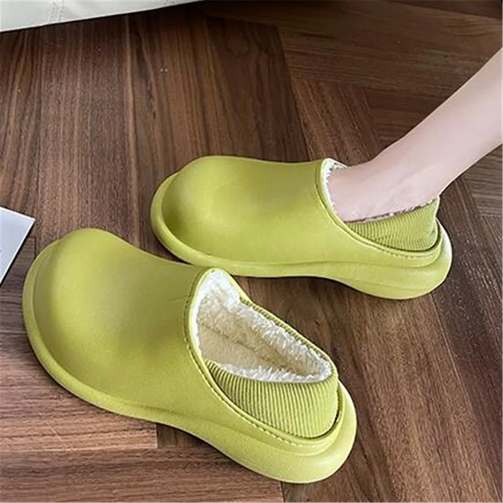 

Hot Waterproof Non-Slip Home Slippers Winter Warm Women Indoor Cotton Shoes Ladies Wedges Soft Slippers Beige Orange Black Green