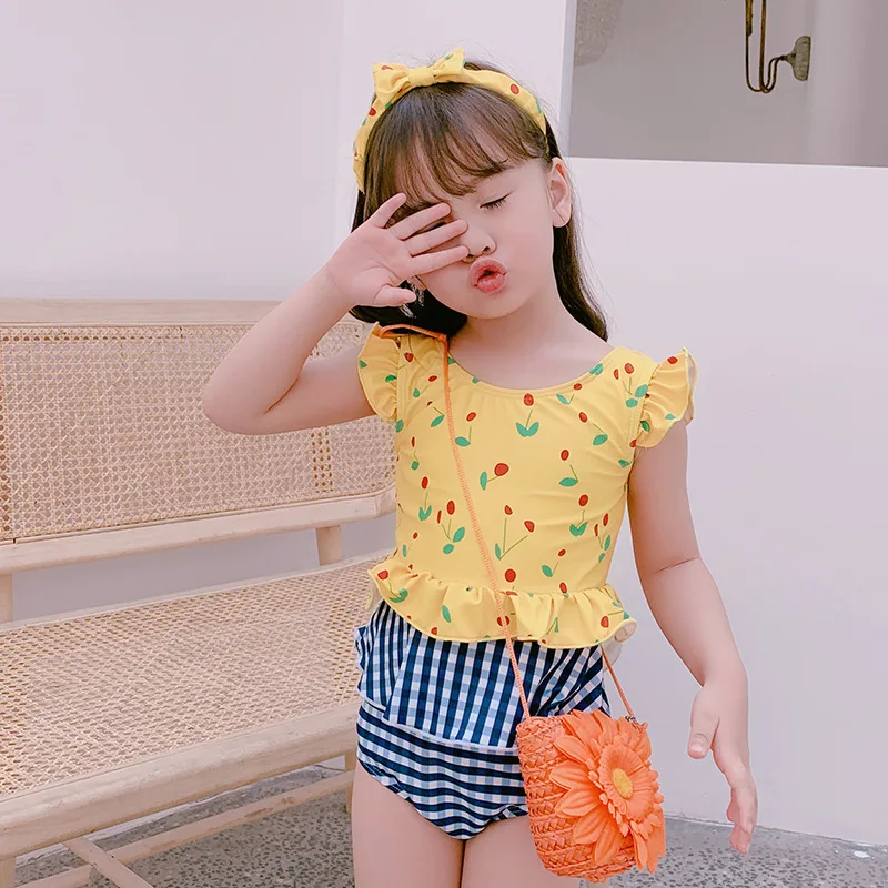 Новый стиль милый купальник из двух частей для девочек в Корейском стиле с