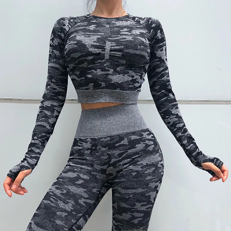 Black set Новинка, 2 предмета, бесшовная одежда для спортзала, комплект для йоги, комплекты для фитнеса, тренировок, для йоги, подходит для женщин, спортивные Леггинсы, женская спортивная одежда, костюм - Цвет: Black set