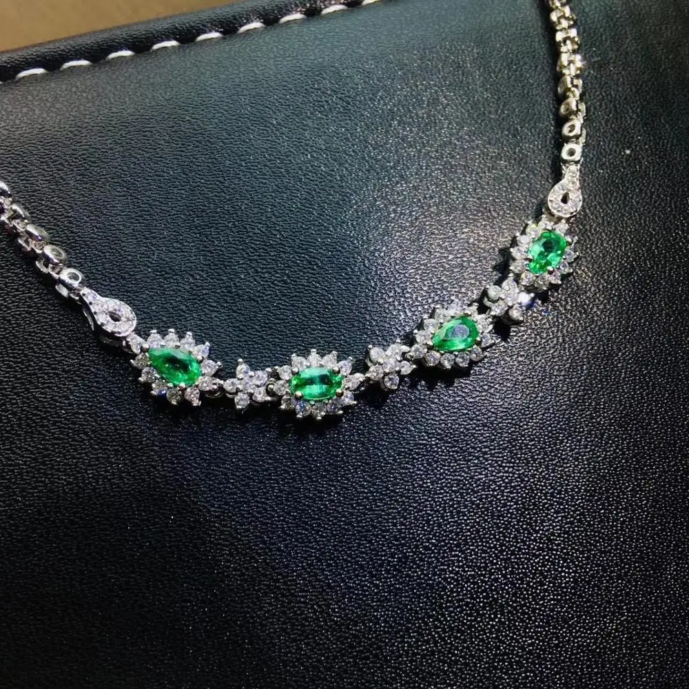 

S925 silver natural green Emerald bracelet natural gemstone bracelet fashion grace Diana round women party gift fine jewelry