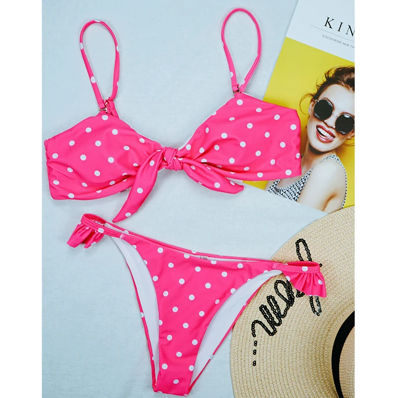 2021 сексуальное бикини в горошек женский купальник с бантом и пуш ап бразильский