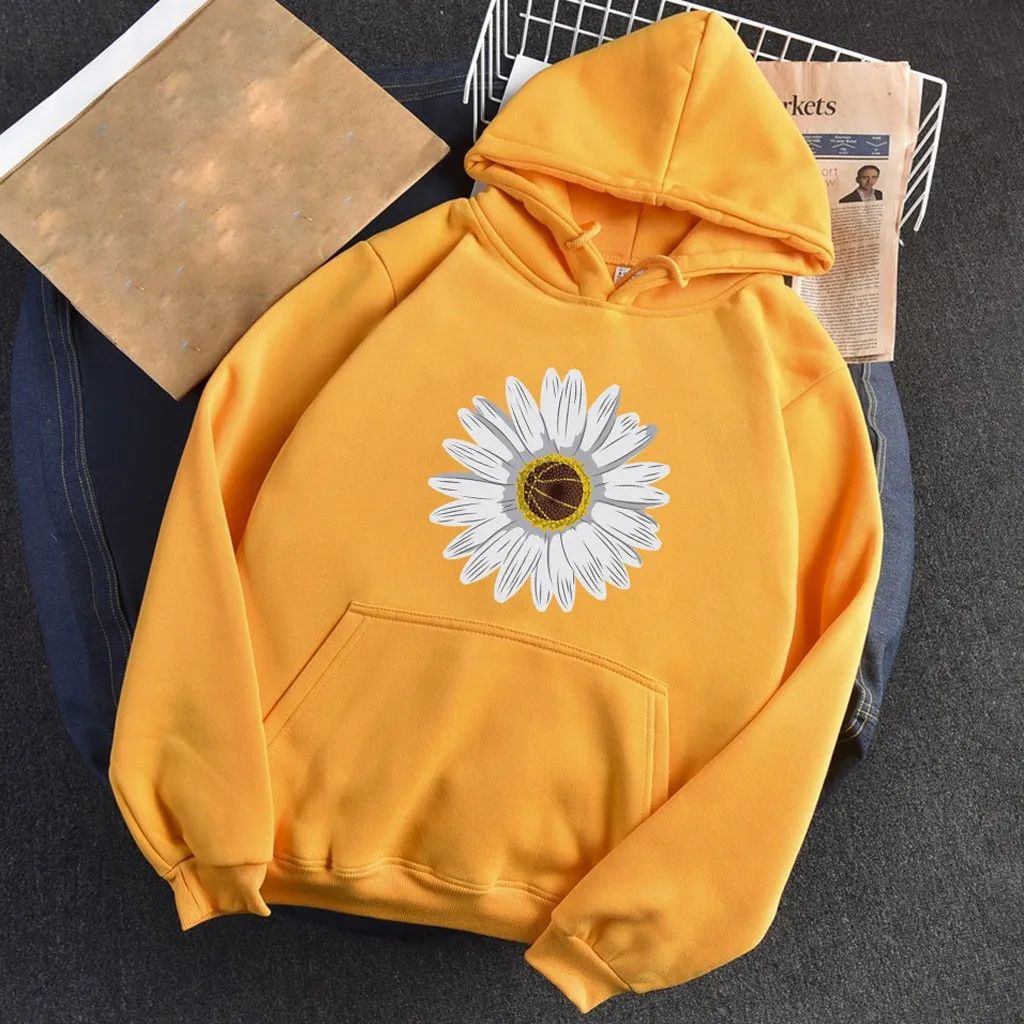 women sweetshirts Casual Loose Fleece Hooded Printed with Pocket Long Sleeve Sweatshirt sudaderas mujer 2020 hot