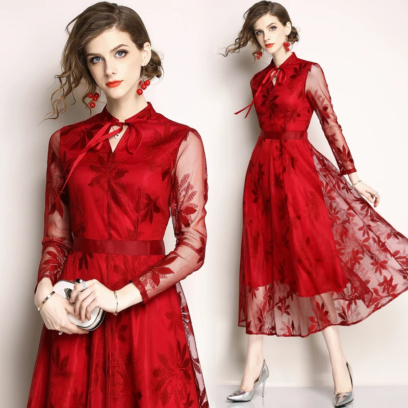 Длинные вечерние платья для подиума, черное кружевное платье, ropa mujer Invierno, жаккардовое женское кружевное платье, Vestido Mujer