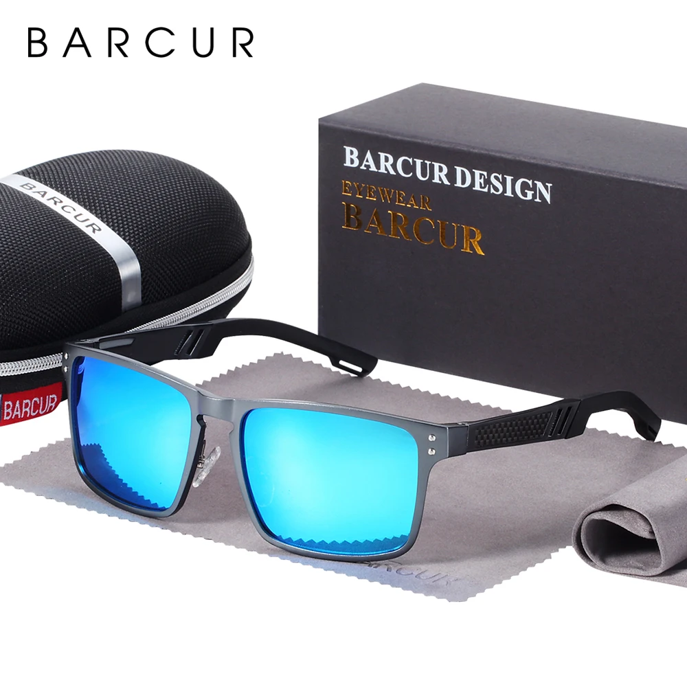 BARCUR Aluminium Magnesium Sunglasses Square Men Sunglasses Polarized Male Sun glasses Women  Sport Eyewear Oculos de sol