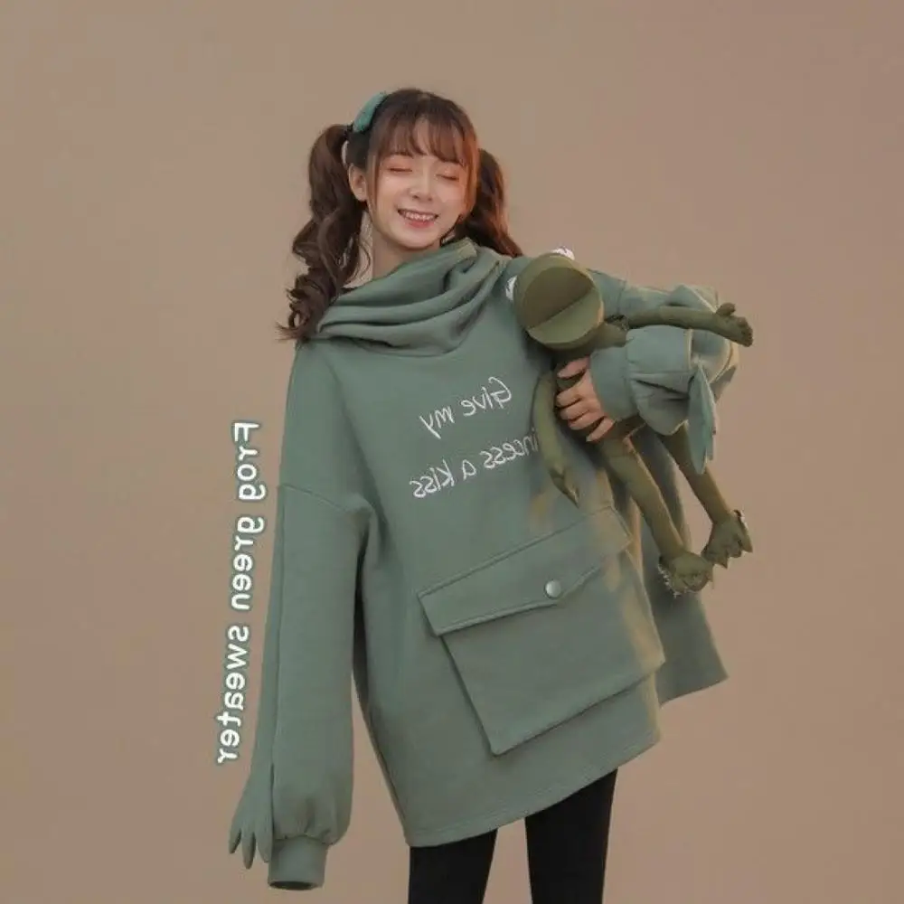 Толстовка Женская с принтом лягушки милый свитшот надписью в стиле Харадзюку