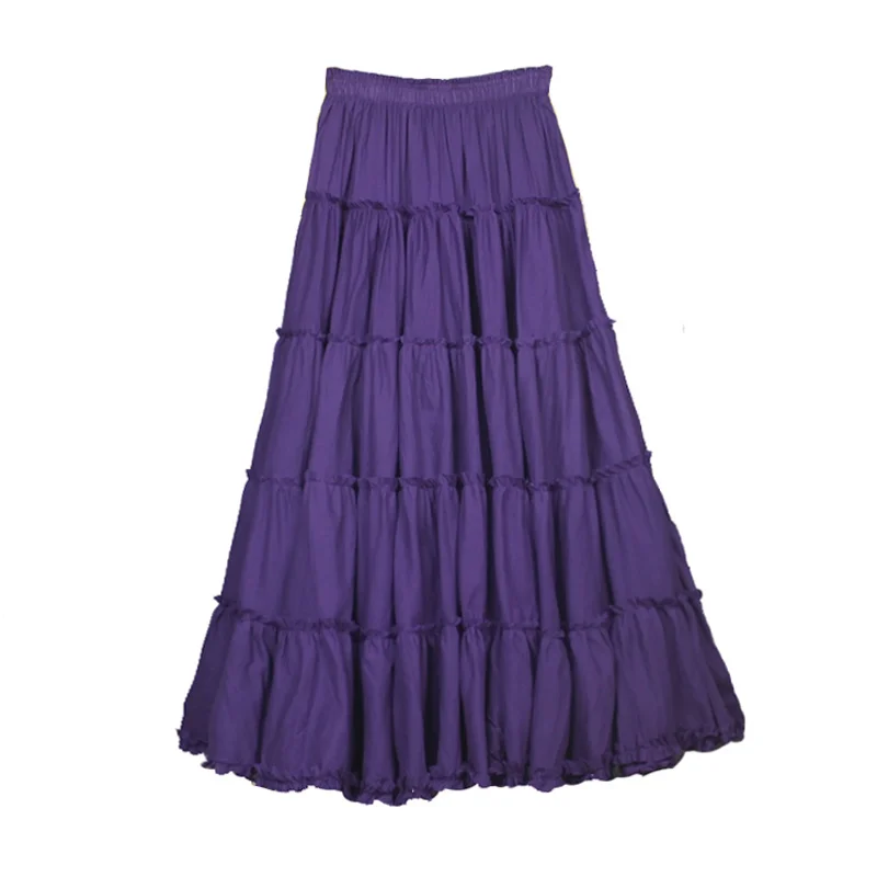 

7 Solid Colors Long Skirts Womens Female Bohemian Style Elastic Waist A Line Circle Big Pendulum Ruffles Cotton Skirt